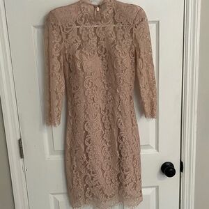 bebe Lace Long Sleeve Dress in Blush